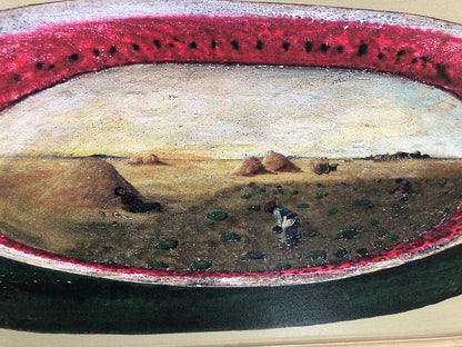 RESERVEd FOR SUSAN Black Americana Watermelon Field Folk Art Painting