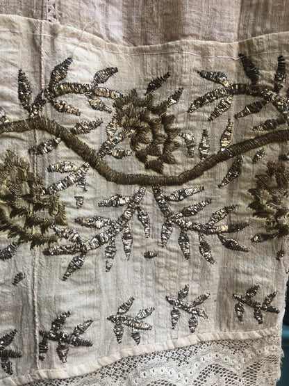 Antique Turkish Silver and Gold Thread Embroidered Textile