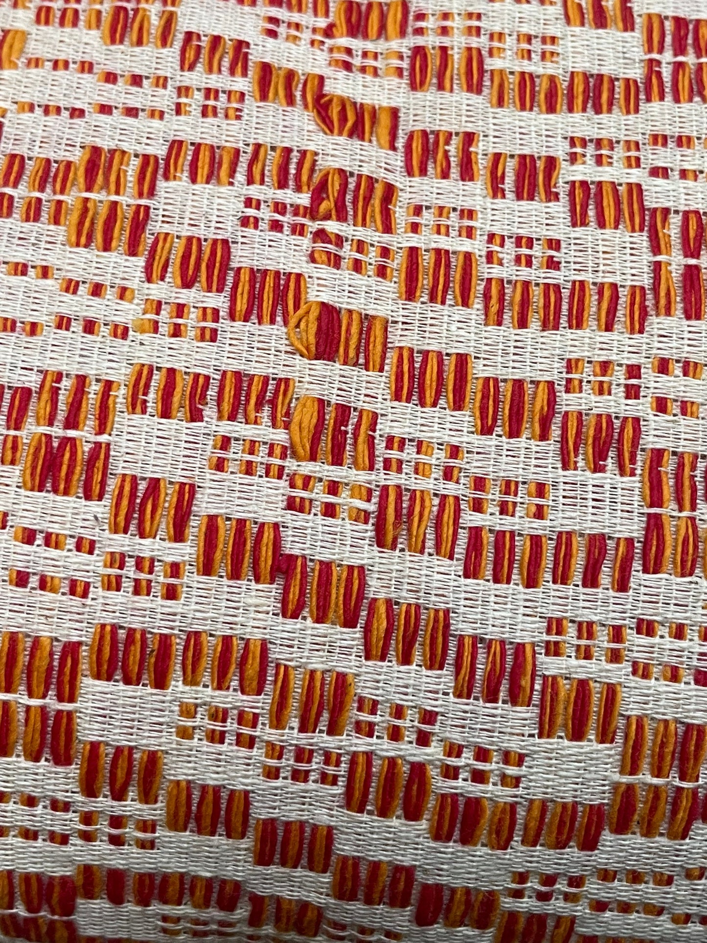 Vintage Mid-Century Handwoven Bedspread – 1960s Cotton Textile in Orange & Black | Large 104" x 74" Coverlet