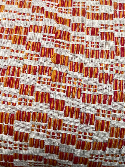 Vintage Mid-Century Handwoven Bedspread – 1960s Cotton Textile in Orange & Black | Large 104" x 74" Coverlet