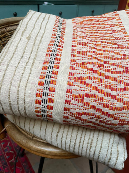 Vintage Mid-Century Handwoven Bedspread – 1960s Cotton Textile in Orange & Black | Large 104" x 74" Coverlet