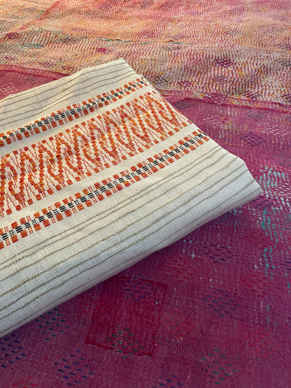 Vintage Mid-Century Handwoven Bedspread – 1960s Cotton Textile in Orange & Black | Large 104" x 74" Coverlet