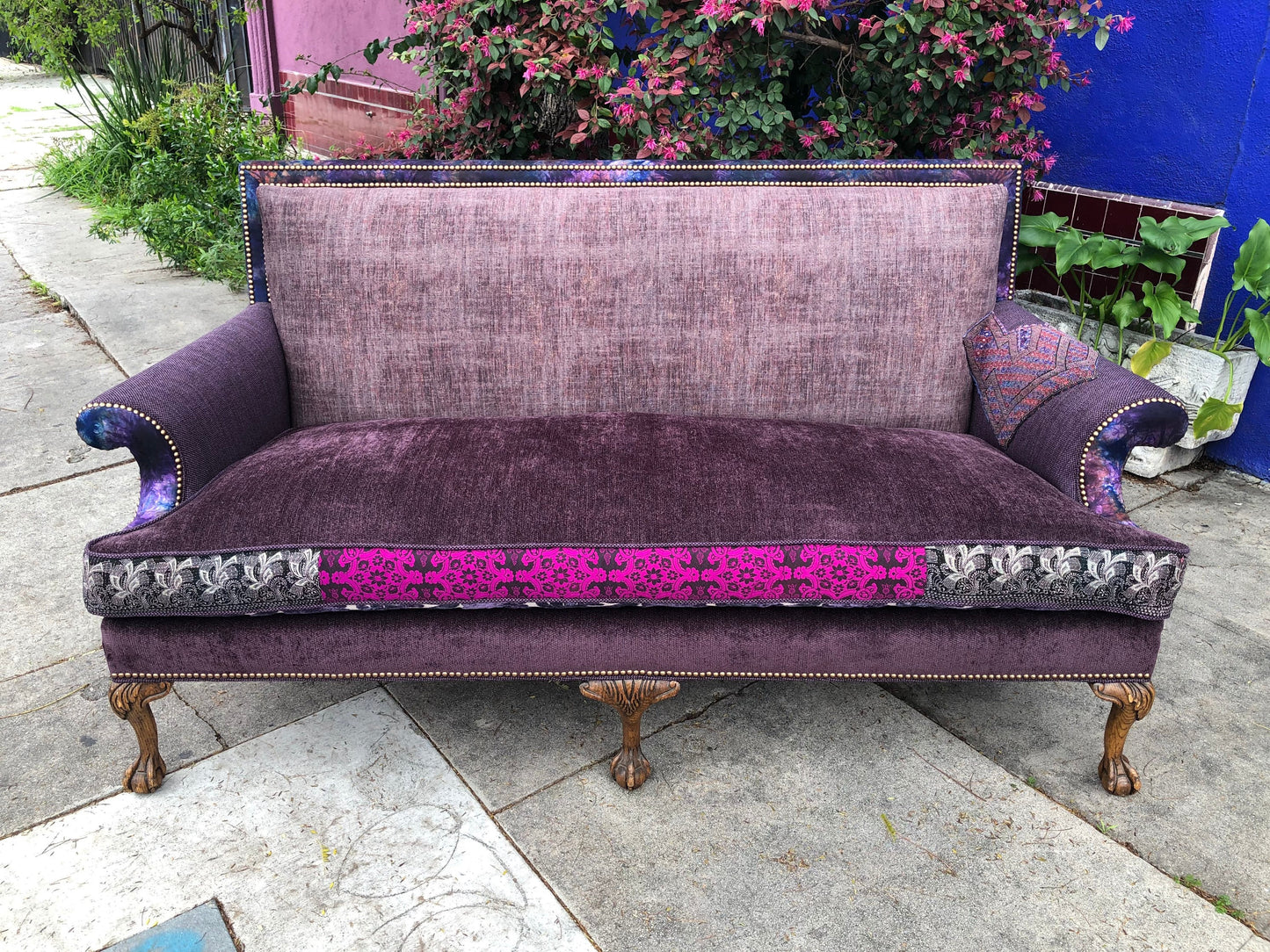 Recycled Reupholstered 1980s Sofa in Shades of Plum