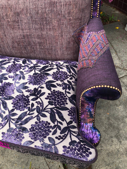 Recycled Reupholstered 1980s Sofa in Shades of Plum
