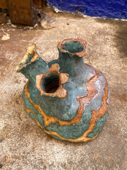 Funky Handmade Ceramic Blue Vase