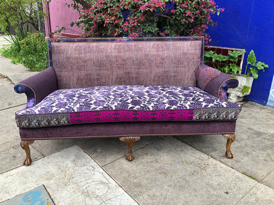 Recycled Reupholstered 1980s Sofa in Shades of Plum