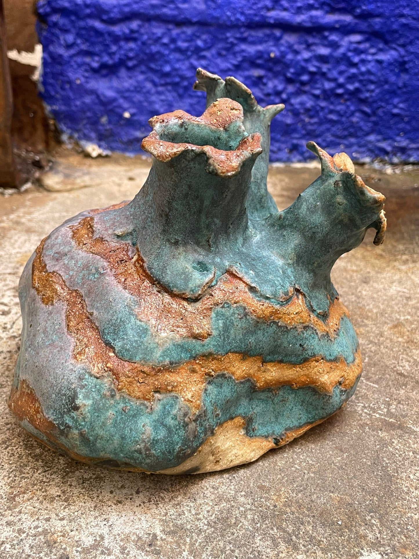 Funky Handmade Ceramic Blue Vase