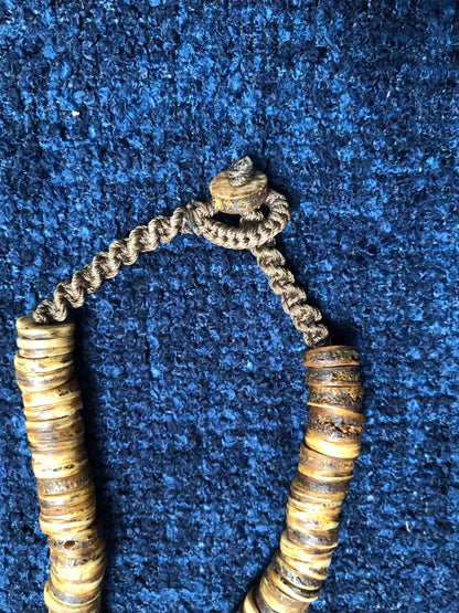Vintage Handmade Heishi Beaded Heavy Brass  Mahakala Deity Necklace