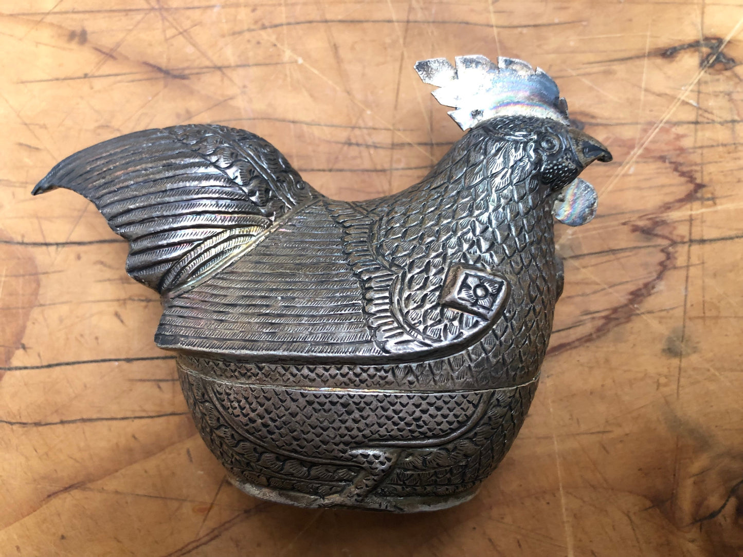 Vintage Handmade Silver Hen Box