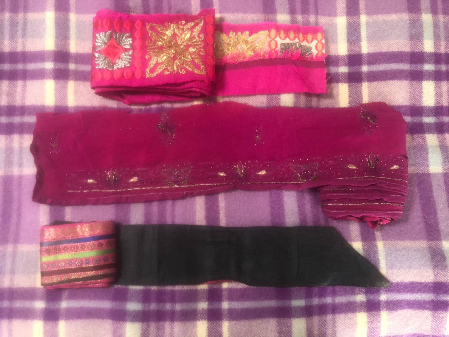 Lot of Three Vintage Indian Hand Embroidered Trims for Sewing Projects