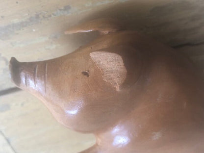 Vintage Folk Art Handmade Pig and Piglet Wood Figurines Signed