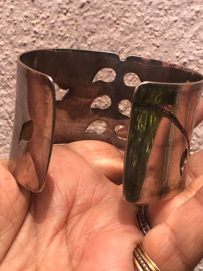 Vintage Sterling Silver Cuff Bracelet with Leaves