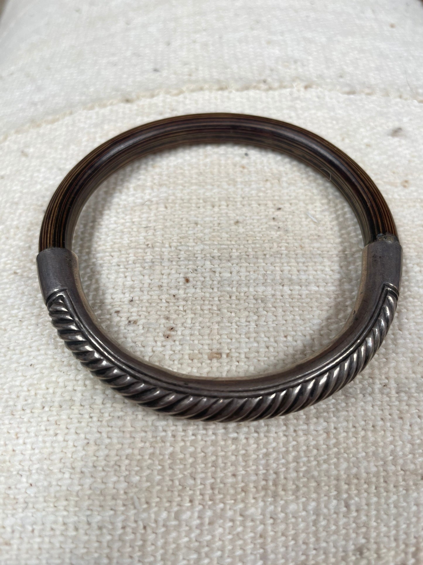 Antique Chinese Bamboo and Sterling Silver Bangle