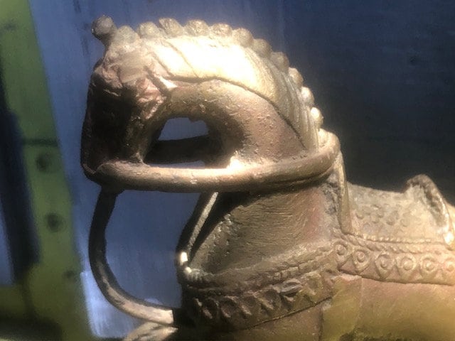Antique Indian Bronze Horse Toy with Wheels