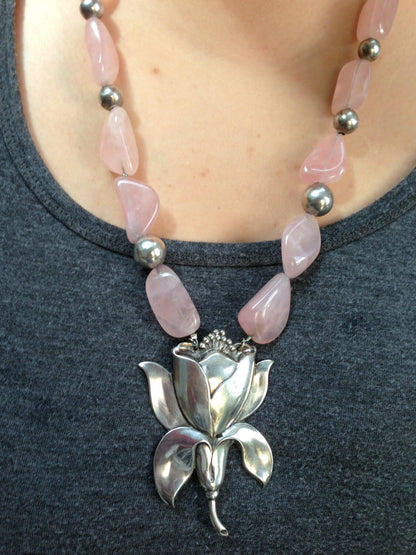 Sterling Silver and Rose Quartz Necklace