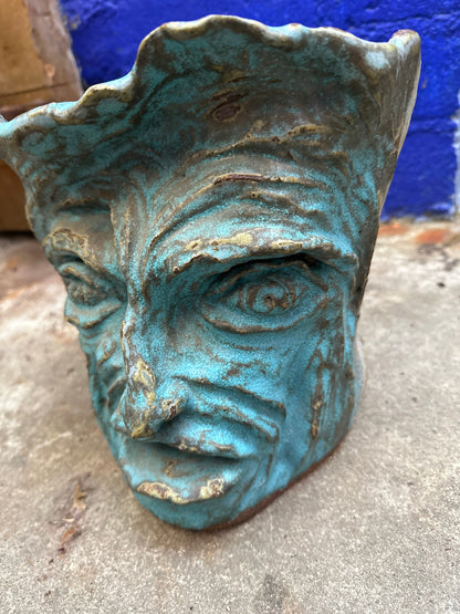 Vintage Blue Gray Double Face Vase Potteey