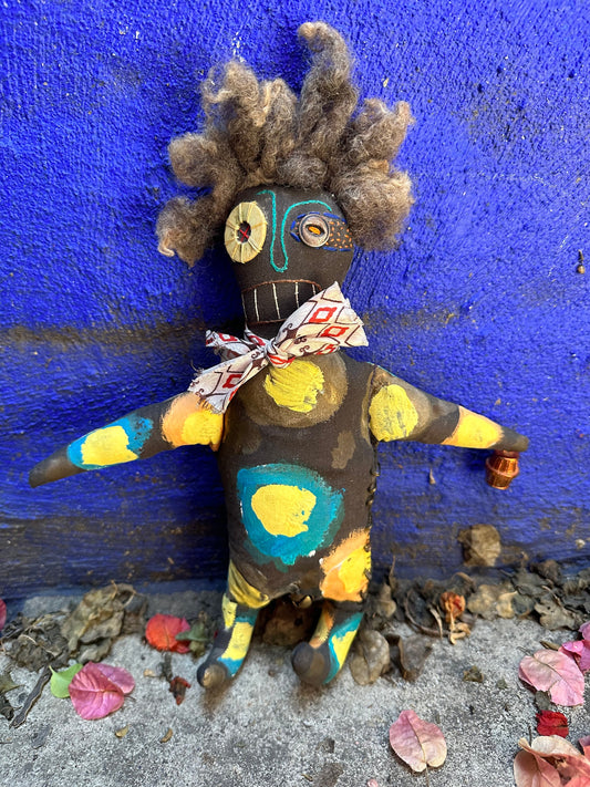 Vintage Handmade Cloth and Paint Brown Vudu Doll
