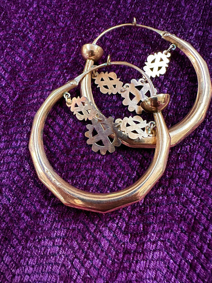 Antique Persian 14K Gold Hoop Earrings with Unusual Dangly Designs