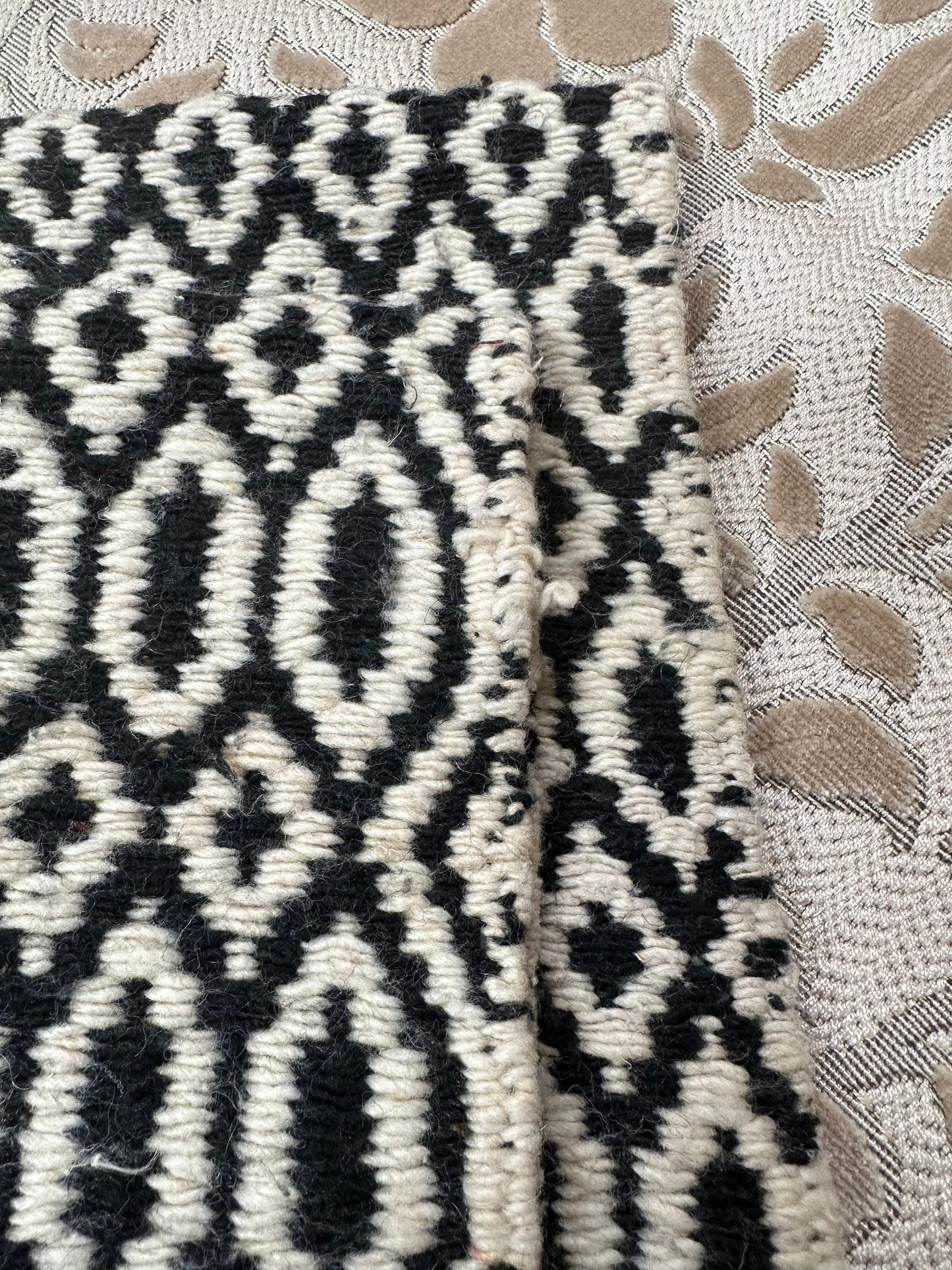 Vintage Handwoven Beige and Black Graphic Blanket