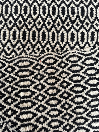 Vintage Handwoven Beige and Black Graphic Blanket