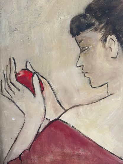 Vintage Mid Century Portrait of Woman With An Apple