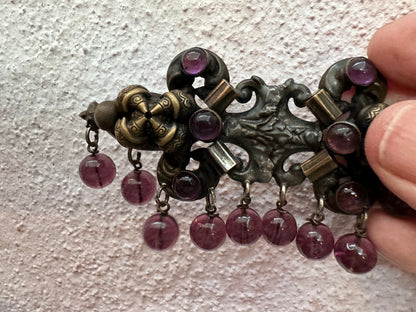 Vintage Victorian Brooch with Amethyst colored Glass Beads