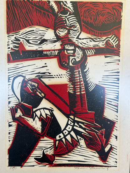 Vintage Religious Woodcut Print by a yet to be determined artist