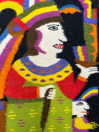 Vintage Mexican Handwoven Colorful Tapestry