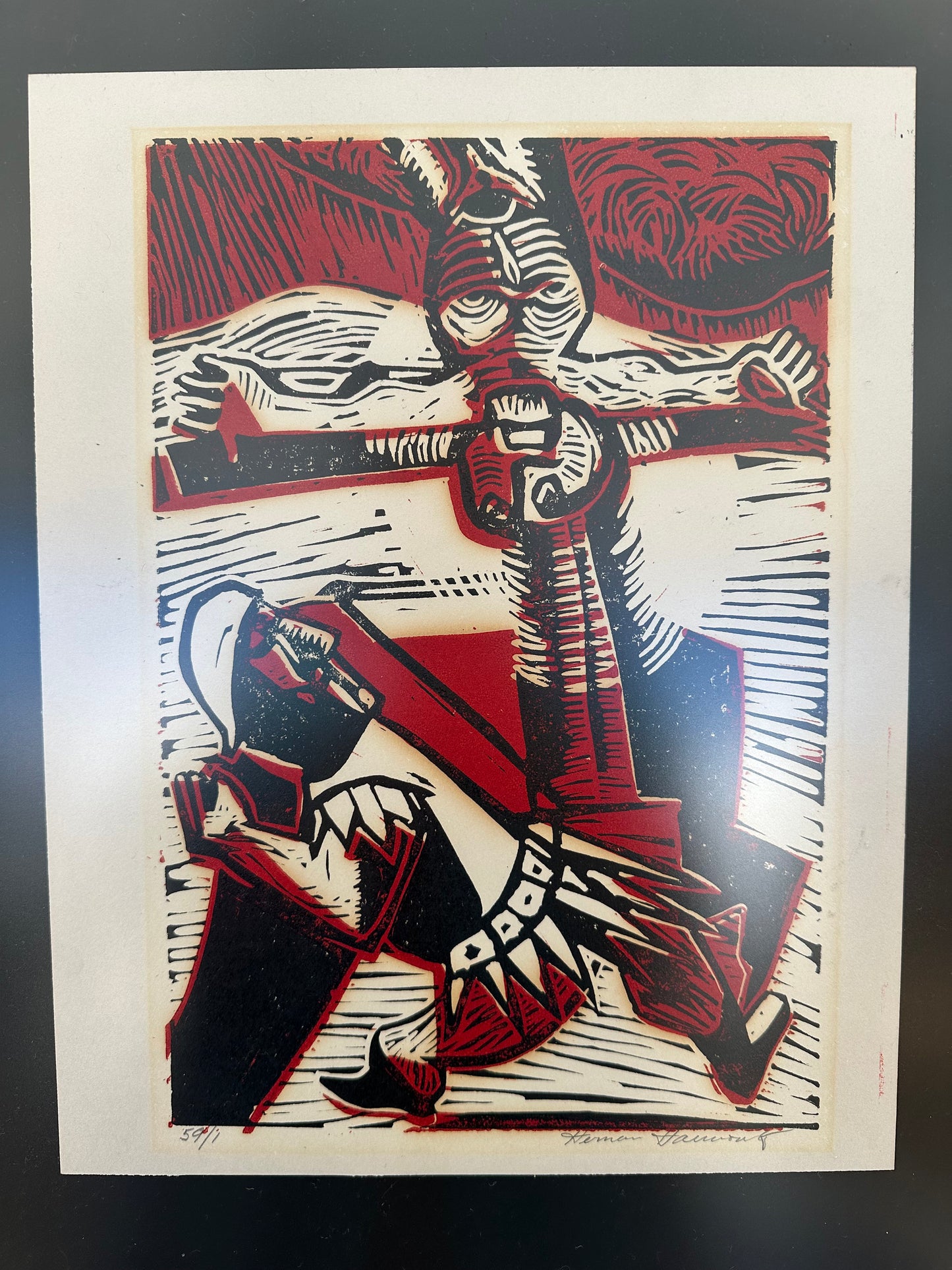 Vintage Religious Woodcut Print by a yet to be determined artist