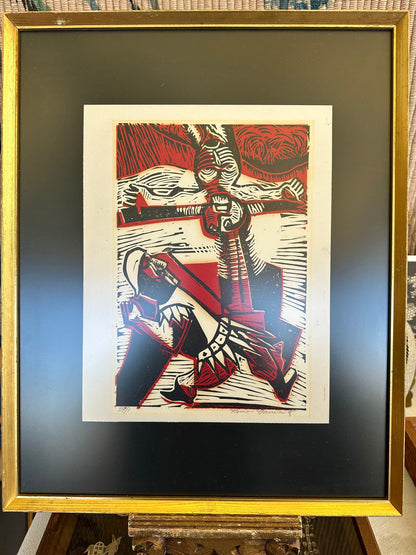 Vintage Religious Woodcut Print by a yet to be determined artist