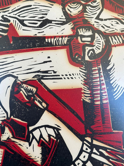 Vintage Religious Woodcut Print by a yet to be determined artist