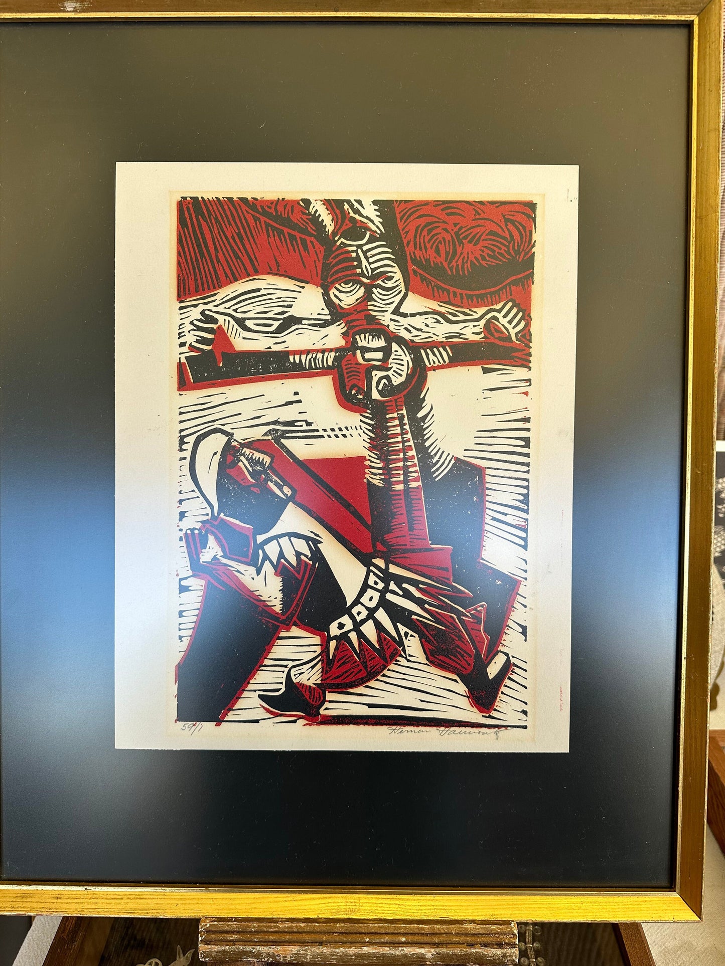 Vintage Religious Woodcut Print by a yet to be determined artist