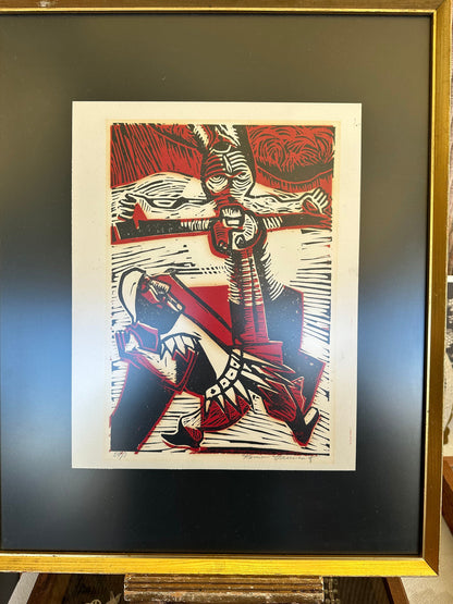 Vintage Religious Woodcut Print by a yet to be determined artist