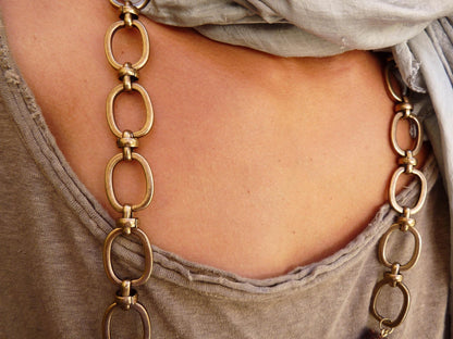 African Leather, Brass + Stone Necklace