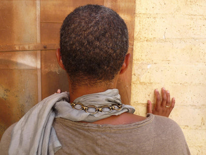 African Leather, Brass + Stone Necklace