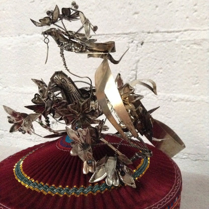 Vintage Chinese  Hat with Silver Bird Adornment