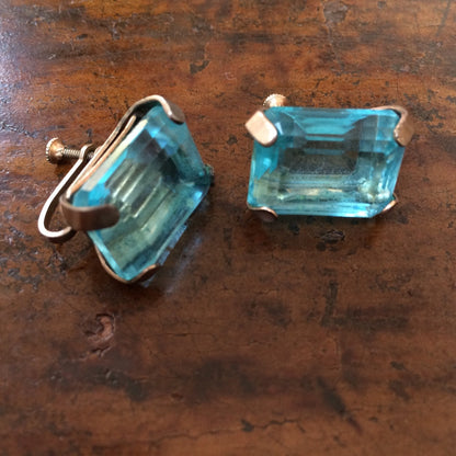 Unusual Vintage Sterling and Aqua Brooch/Earring Clips
