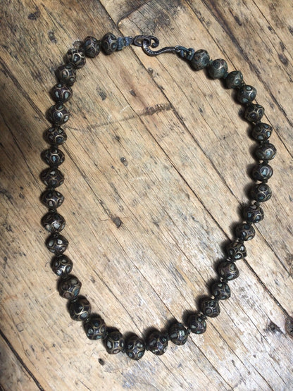 Ancient/Antique Tibetan Brass and Turquoise Beaded Necklace