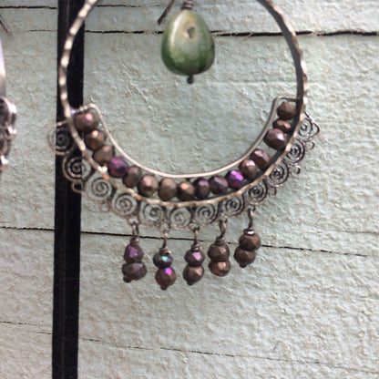 Elena Solow/Blue Jaguar Mexican Vintage Earrings with Iridescent Beads and Watermelon Tourmaline