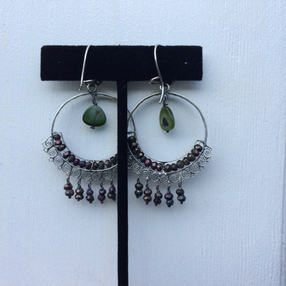 Elena Solow/Blue Jaguar Mexican Vintage Earrings with Iridescent Beads and Watermelon Tourmaline